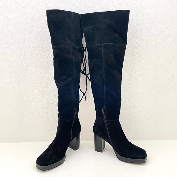 Free People Echo Black Suede Over the Knee Platform Boots Women's 37.5 NEW - Picture 5 of 11
